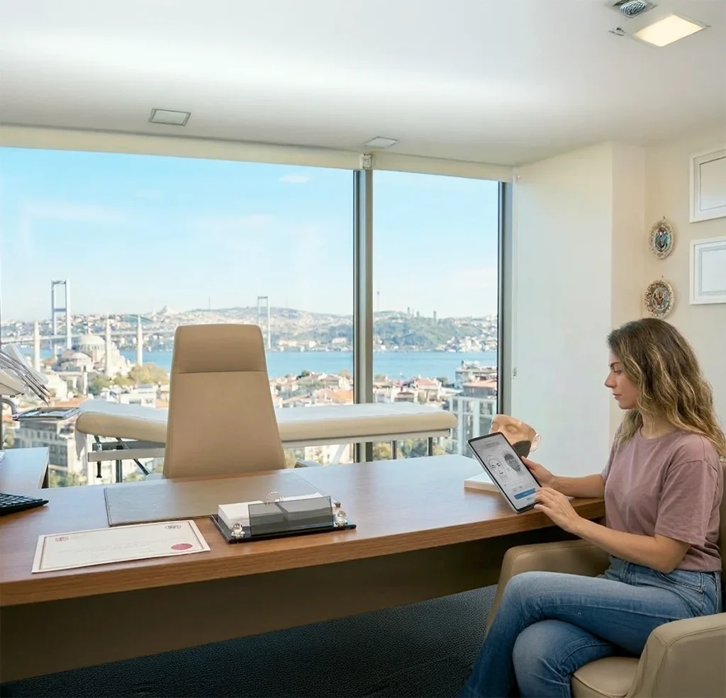 Patient consultation with plastic surgeon in a modern aesthetic clinic